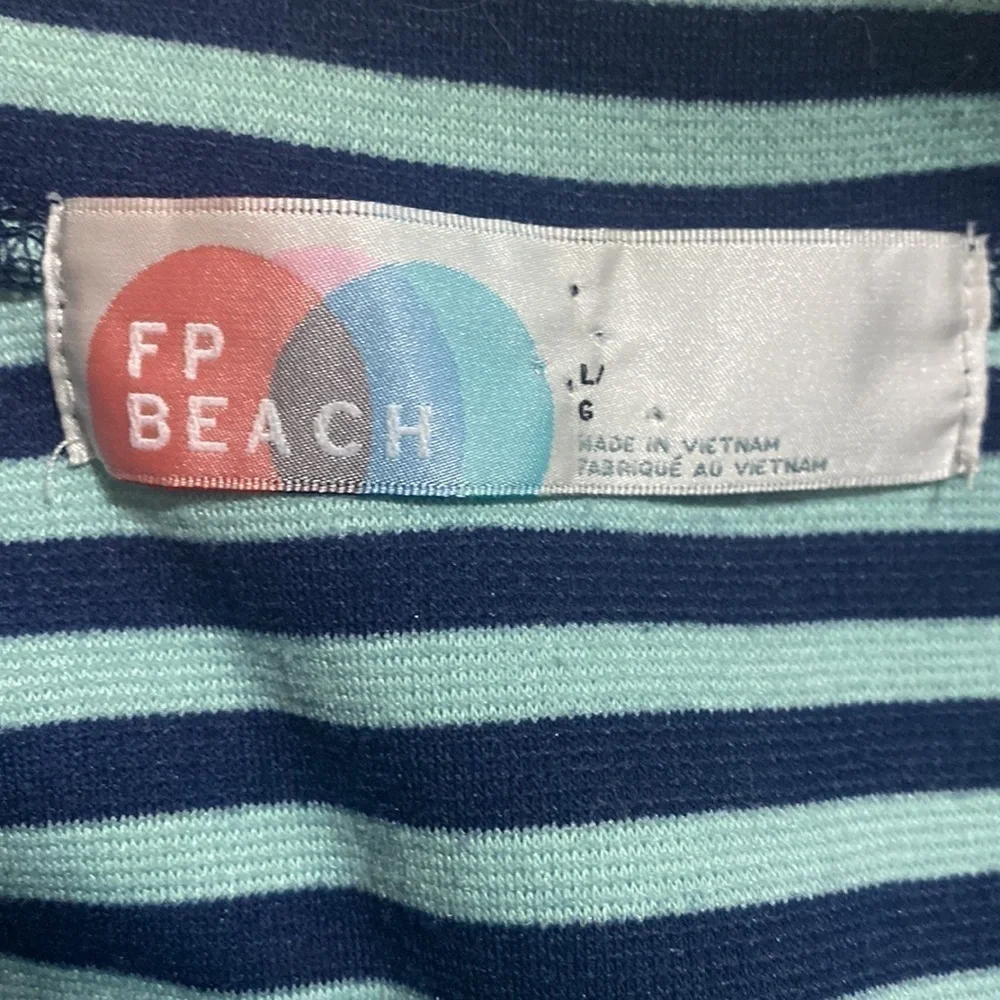 Free People Beach blue and green striped shirt sleeve t-shirt dress Size Large - Picture 9 of 9